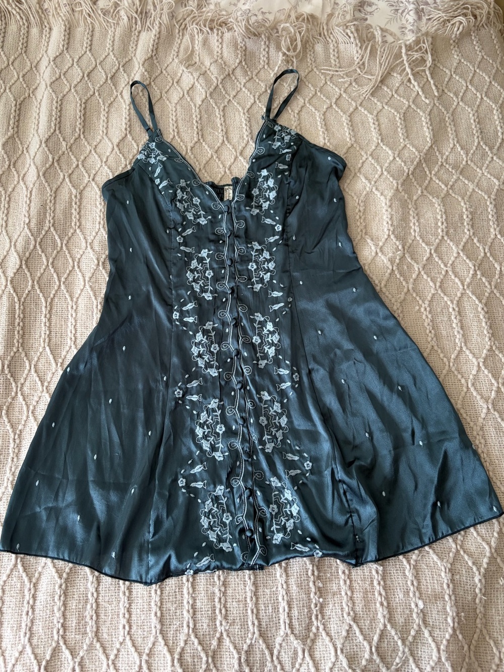 Free People Black Satin Embroidered Lace Slip Dress - read description!